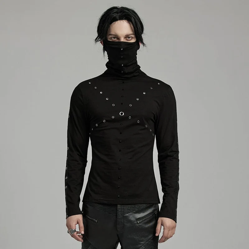 Punk dubböglskjorta för män med olöstagbar mask