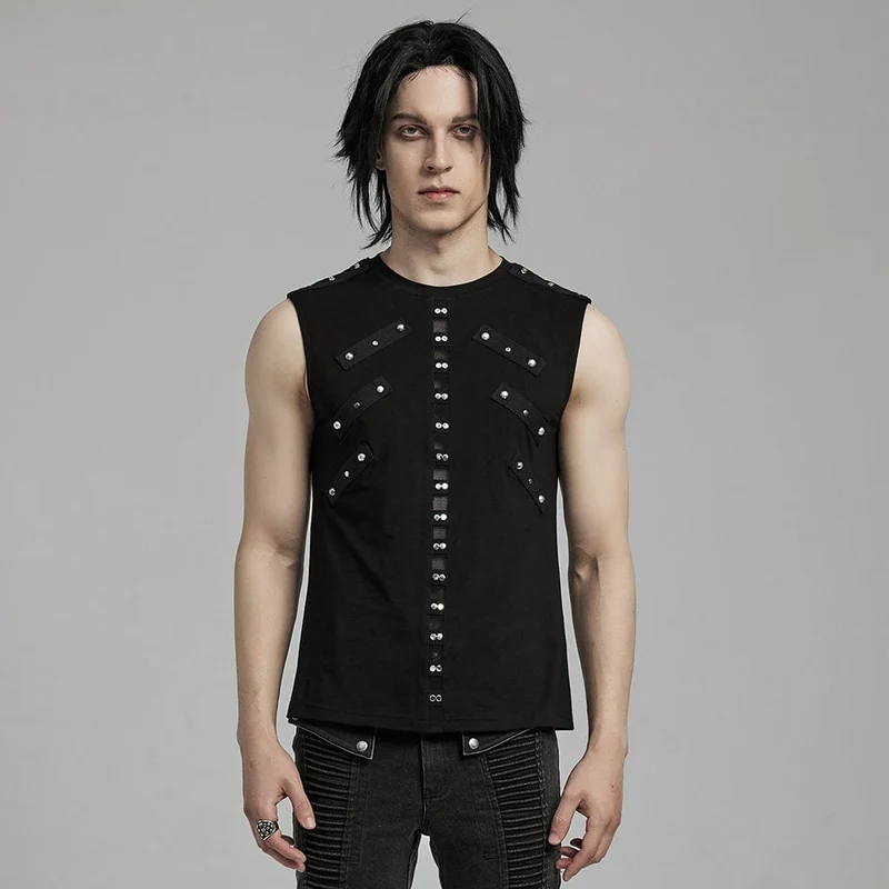 Punk Mesh Splice Nailed Straps Linne för män