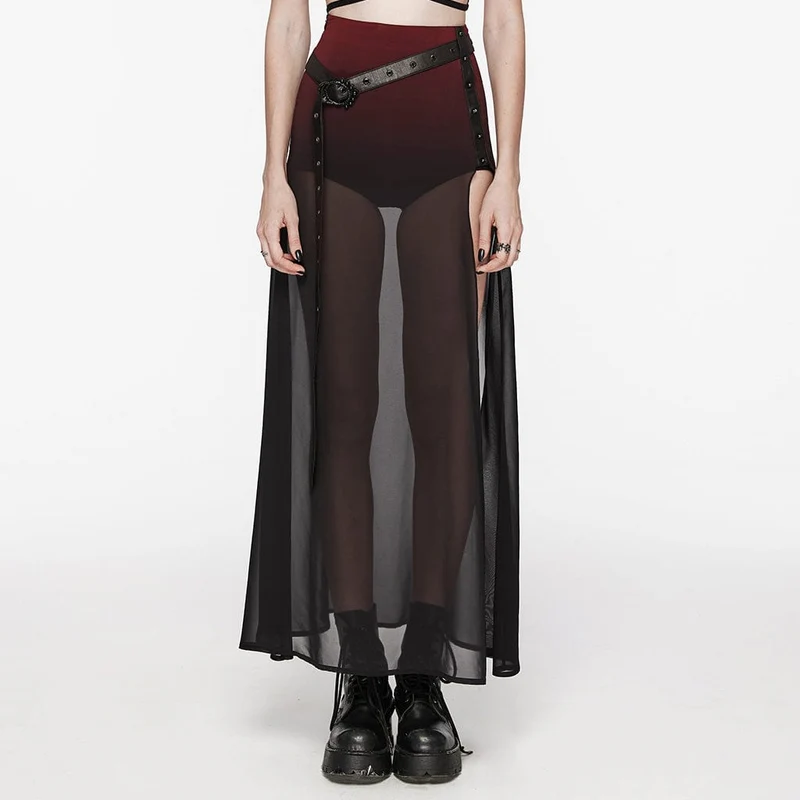 Gothic Color Gradient Split Chiffongkjol för kvinnor med bälte