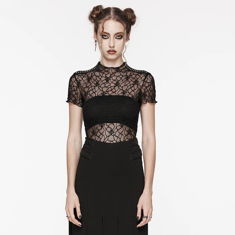 Damtopp i Gothic Dubbad Skull Mesh