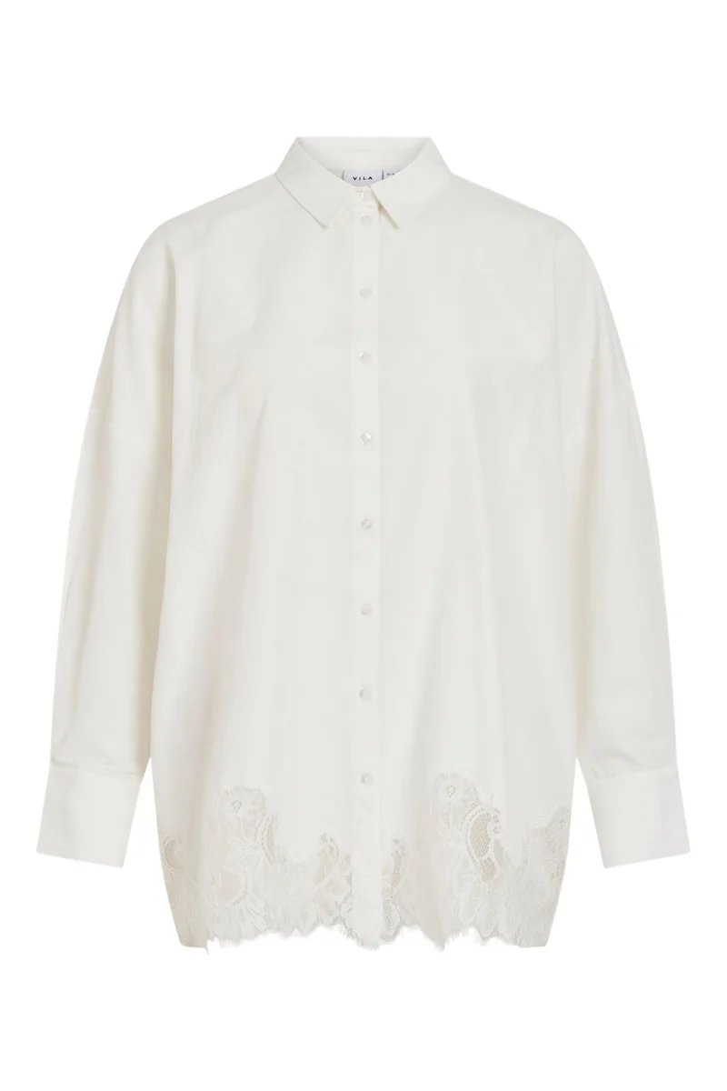 Vila - Viashley Ls Oversized Lace Shirt - 5187741 Snow White White Lace