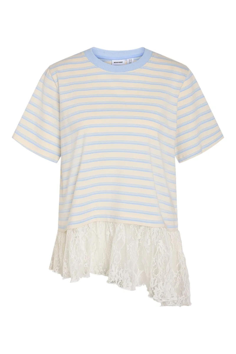 Noisy May - Nmember Ss Stripe Lace Top - 5191155 Birch Cashmere Blue