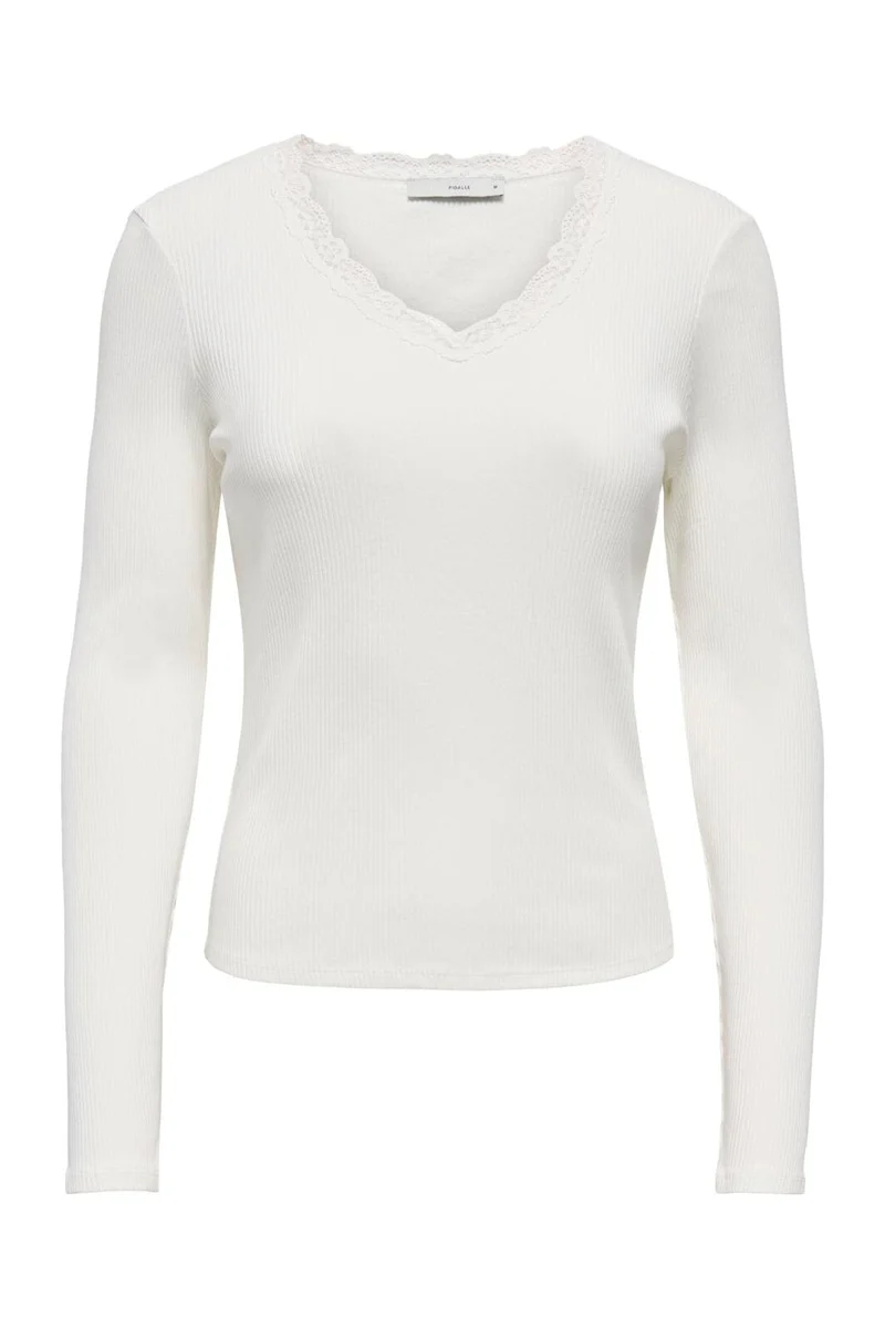 Only - Onlsara Sharai L/S V-Neck Top - 5094753 Cloud Dancer