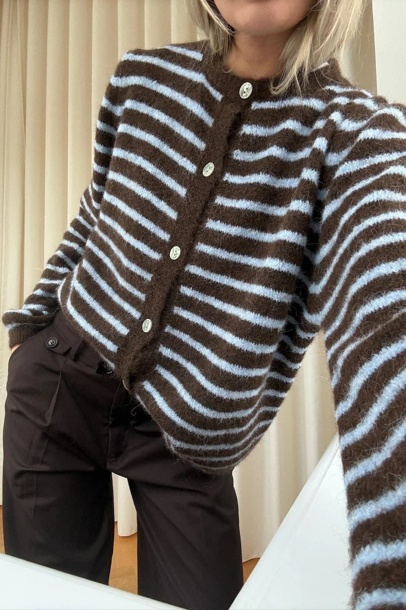 Noella - N-Mertice Knit Cardigan 16570002 - 1351 - Brown Blue Stripe