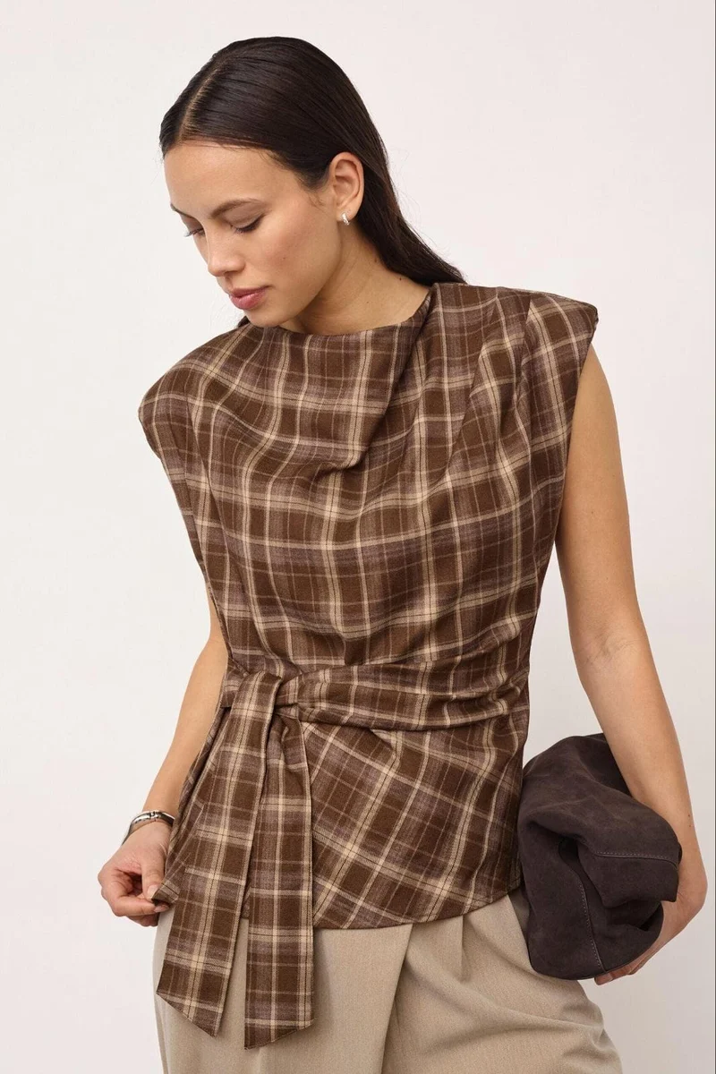 Co´Couture - Dagnycc Check Pleat Top 500070 - 20002 - Brown