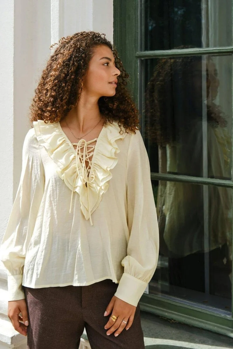Neo Noir - Katarina Crepe Ruffle Blouse 166497 - 191 - Light Yellow