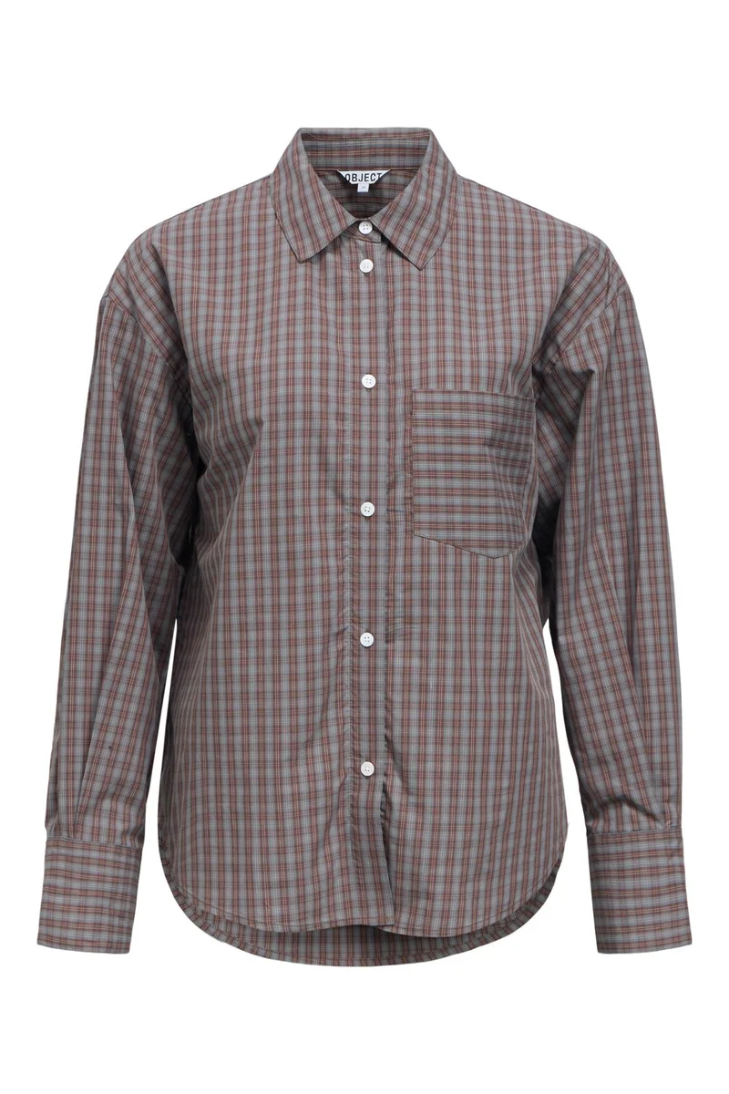 Object - Objzila L/S Re Shirt - 5123582 Grey Brown/White