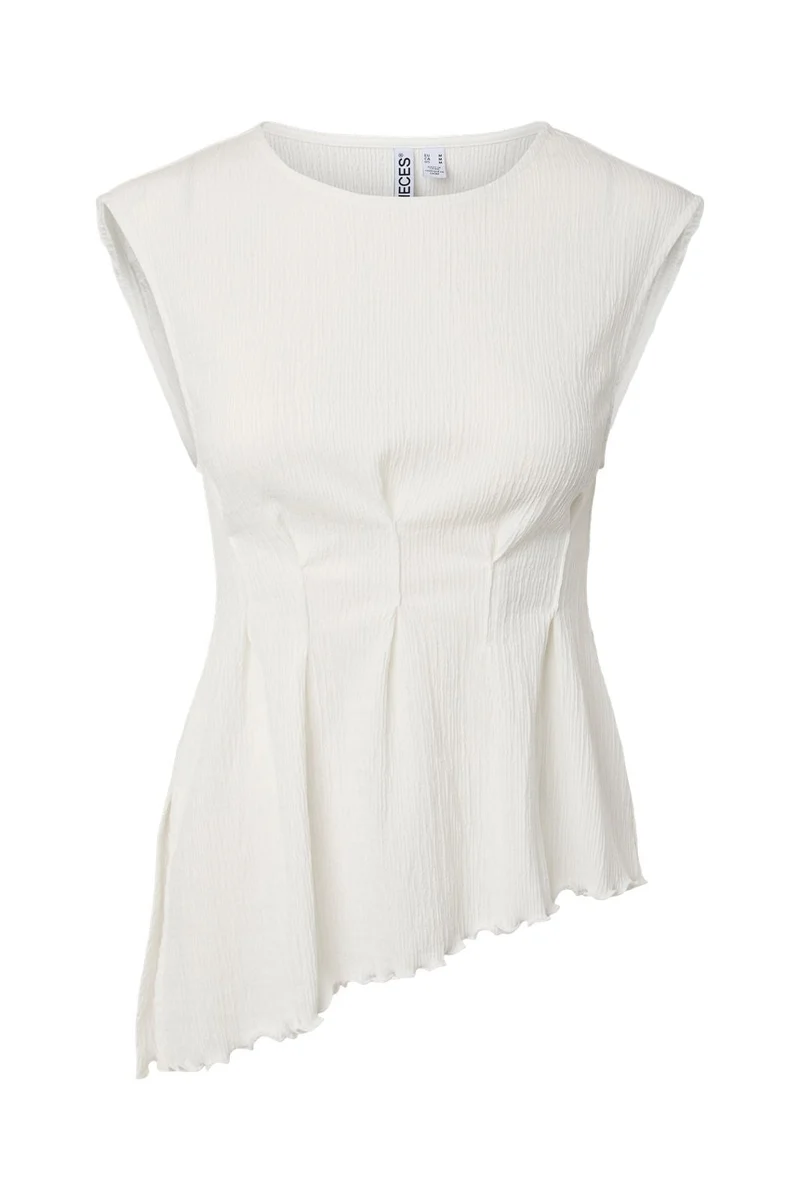 Pieces - Pcmalie Sl Asymetric Top - 5141071 Bright White