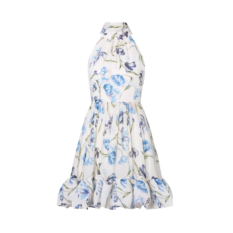 Fern Halterneck Ruffled Mini Dress - Tulip Blue
