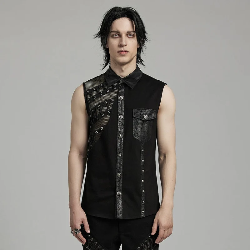Punk Strappy Mesh Splice konstläderväst för män