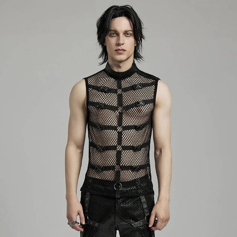 Herr Punk Rock Stativ krage Spänne Straps Mesh Linne