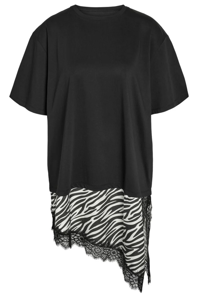 Noisy May - Nmfilla S/S Oversize Satin T-Shirt - 5191000 Black Zebra