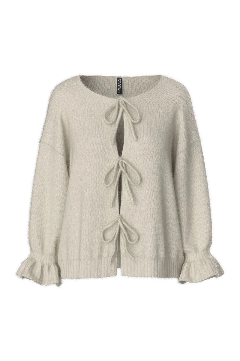 Pieces - Pcjimma Ls O-Neck Tie Knit Cardigan - 4870472 Birch
