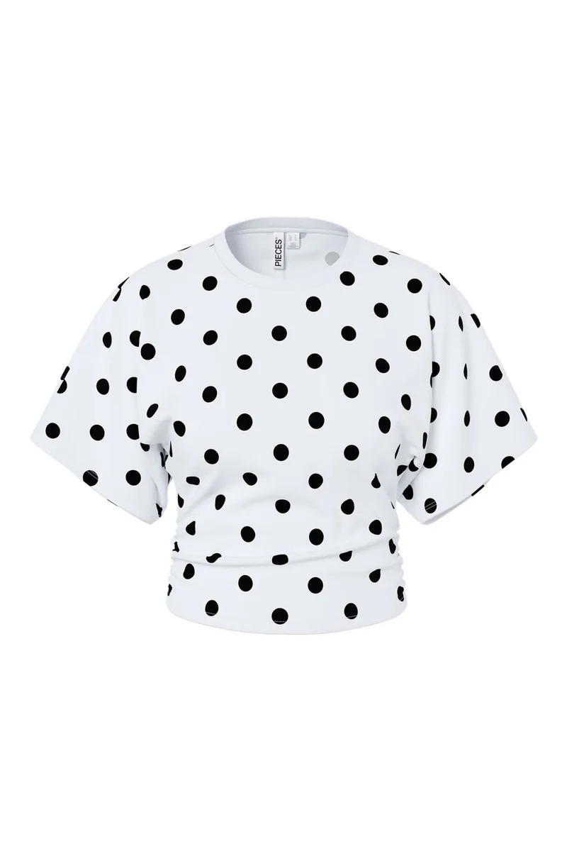 Pieces - Pcalli Ss O-Neck Top Dm - 5205111 Bright White Black Dots