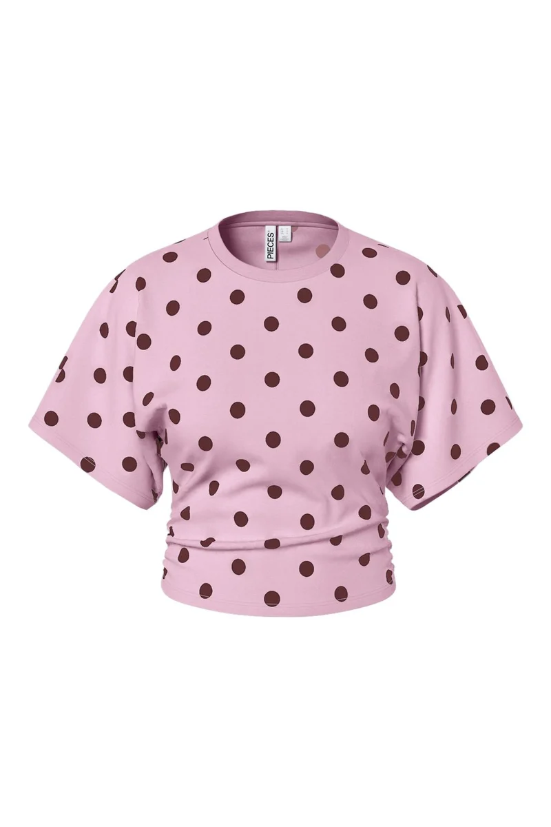 Pieces - Pcalli Ss O-Neck Top Dm - 5217129 Roseate Spoonbill Dots - Tawny Port