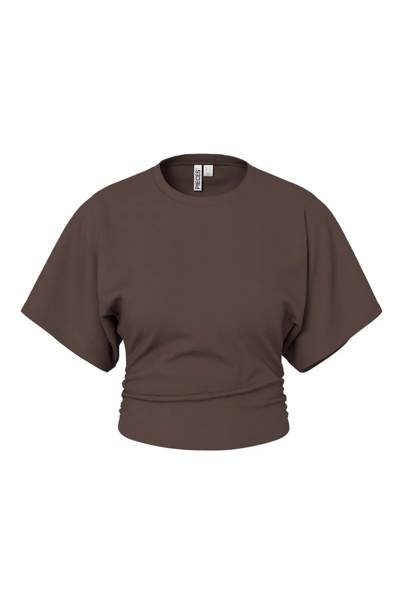 Pieces - Pcalli Ss O-Neck Top Dm - 5159161 Hot Fudge