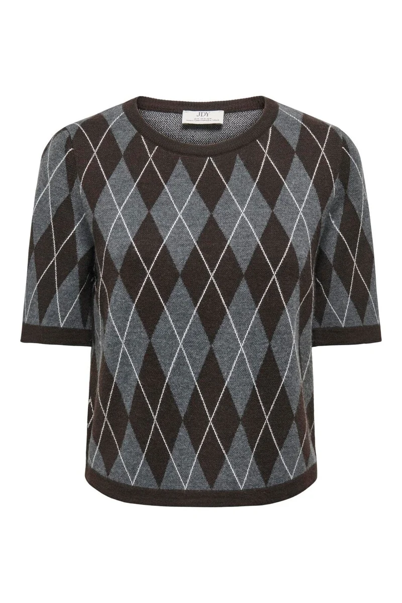 Jdy - Jdymaggy S/S Argyle Pullover Knt - 5102815 Dark Grey Melange Chocolate Torte & Cd