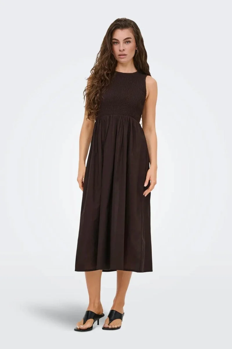 JDY - Jdydiego S/L Smock Midi Dress - 5048960 Chocolate Torte