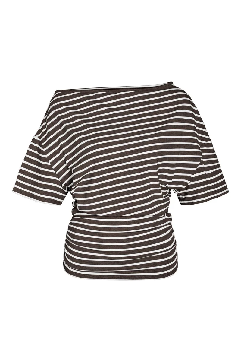 Noisy May - Nmstormi June Off Shoulder Top Tnt/18 - 5212075 Chocolate Brown Bright White