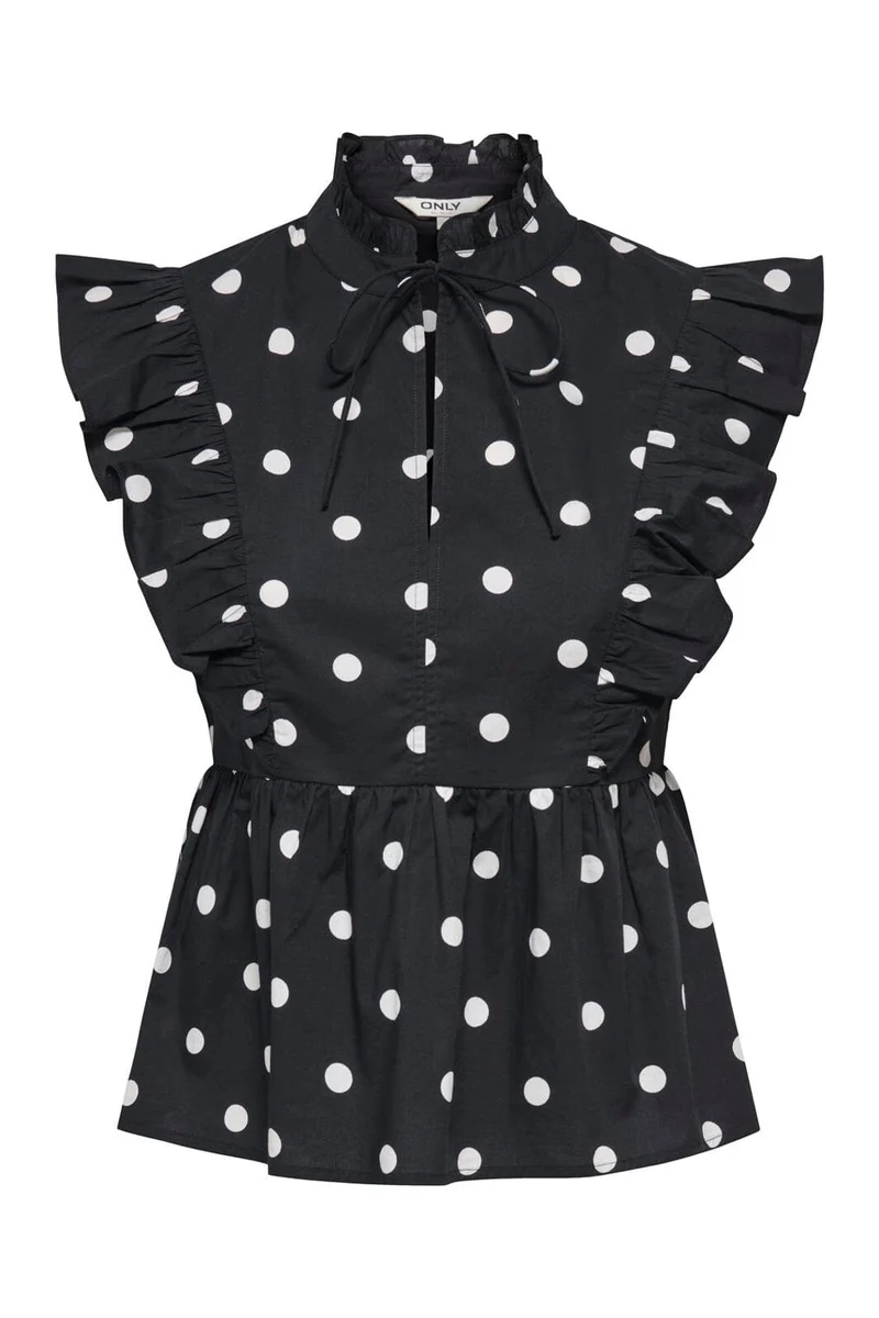 Only - Onlkai S/L Peplum Frill - 5119337 Black White Dot