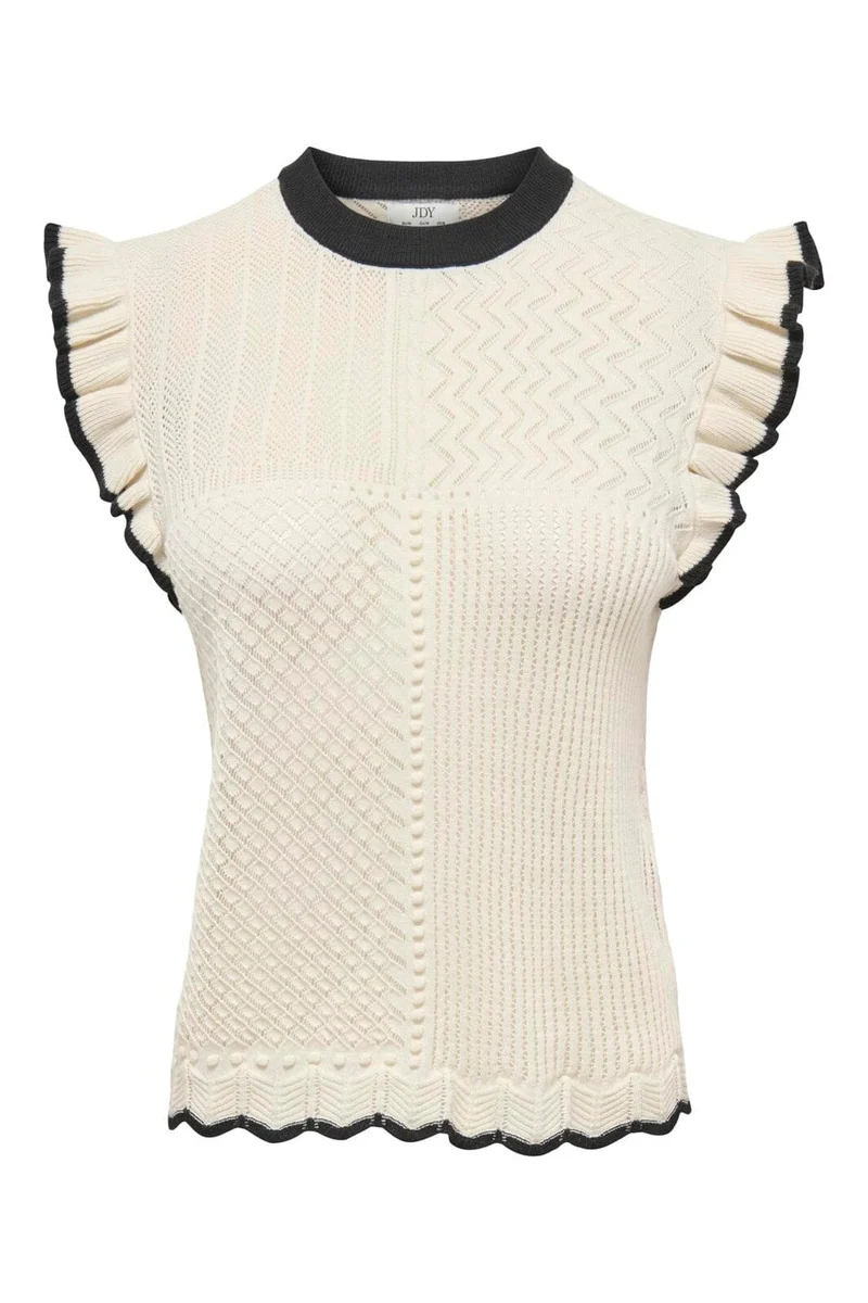 Jdy - Jdyviolet S/L Frill Pullover Knt - 4878880 Birch W. Black Contrast