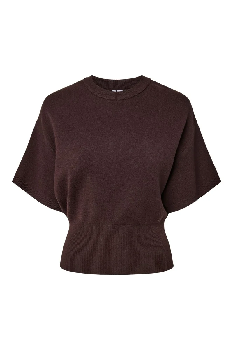 Pieces - Pcjassy Ss O-Neck Waist Knit - 5103587 Hot Fudge
