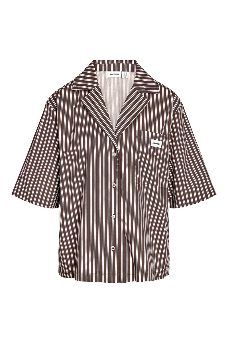 Noisy May - Nmfrida 2/4 Stripe Button Shirt - 5191105 Chocolate Brown Birch