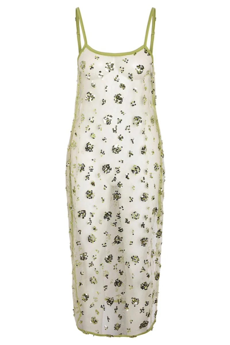Noisy May - Nmzigga S/L Sequin Mesh Dress - 5111606 Daiquiri Green
