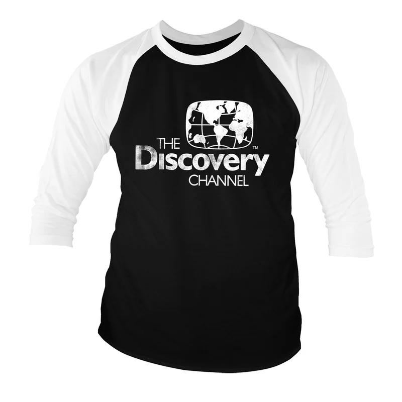 Discovery Channel Distressed Logo Baseball 3/4 Sleeve Tee