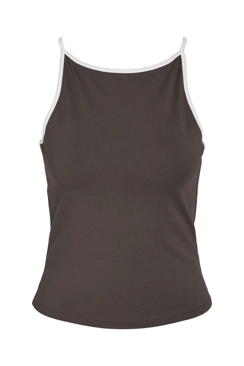 Noisy May - Nmella Singlet Contrast Tank Top Tnt/18 - 5212133 Chocolate Brown White Piping