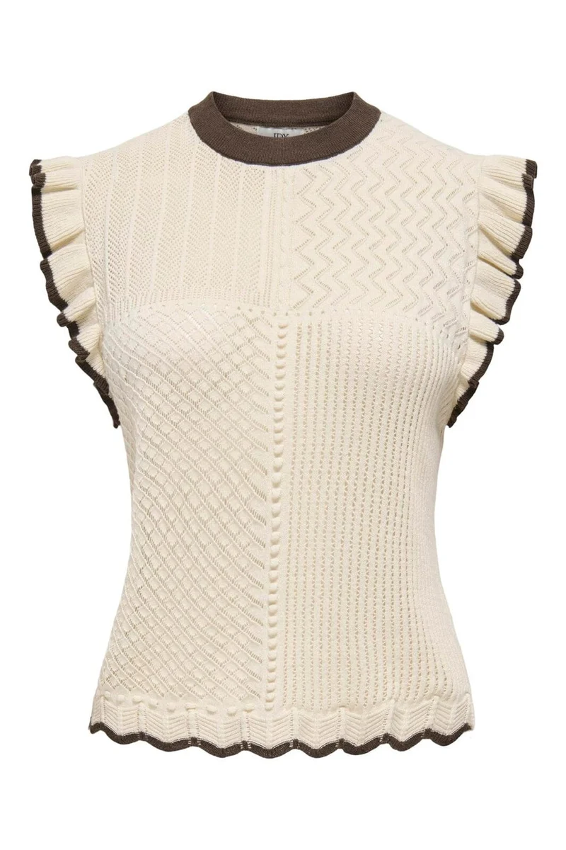 Jdy - Jdyviolet S/L Frill Pullover Knt - 5107319 Birch W. Bracken Contrast