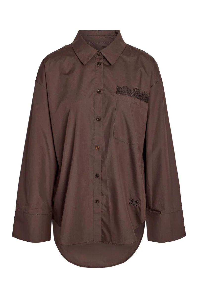 Noisy May - Nmfrida L/S Button Lace Shirt Tnt/17 - 5208206 Puce