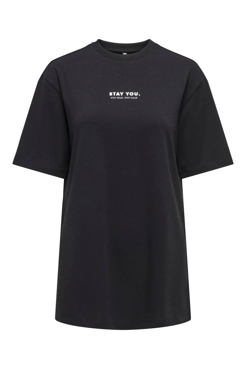 Only - Onlsuperior S/S O-Neck Long Top - 5085178 Black Small Front Print