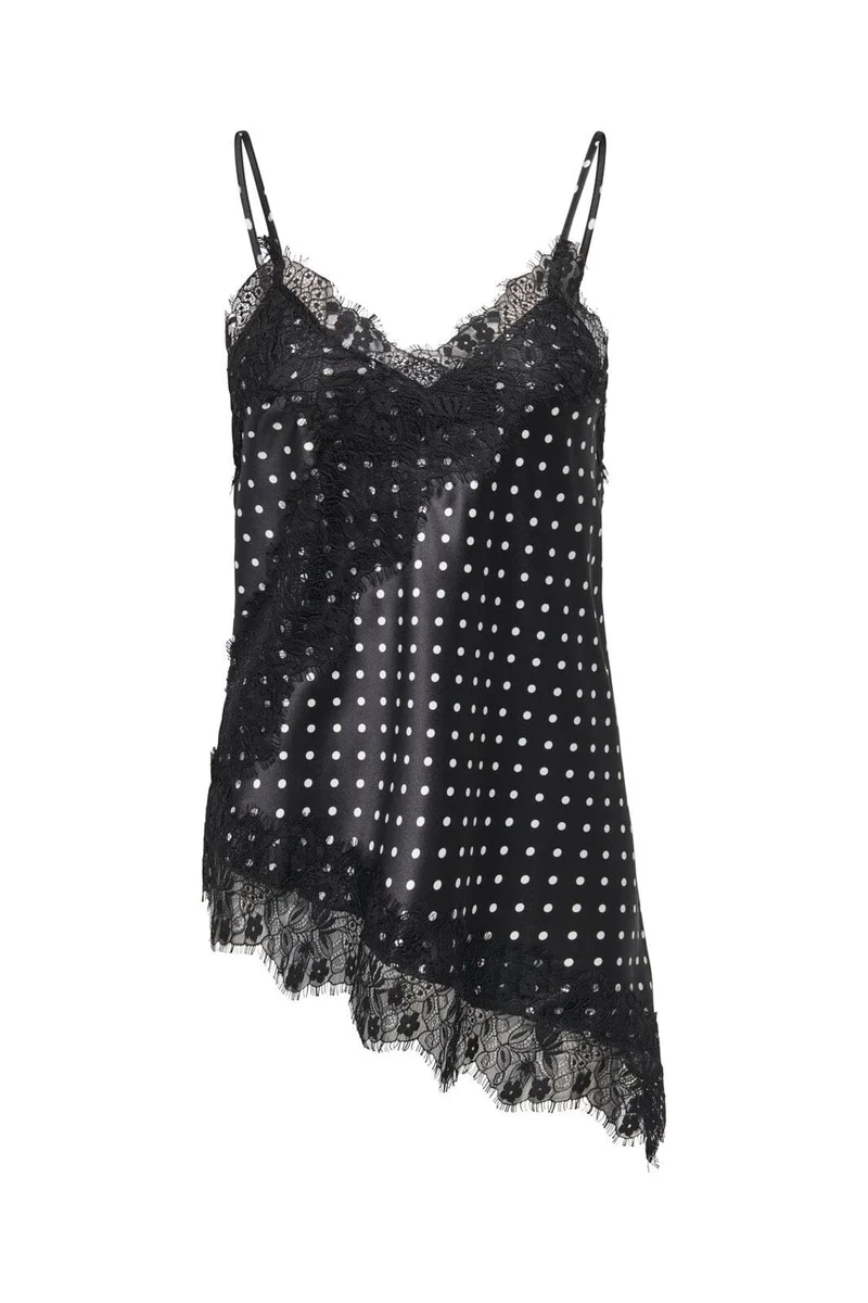 Only - Onlindona Strap Satin Lace Top - 5098795 Black White Dots