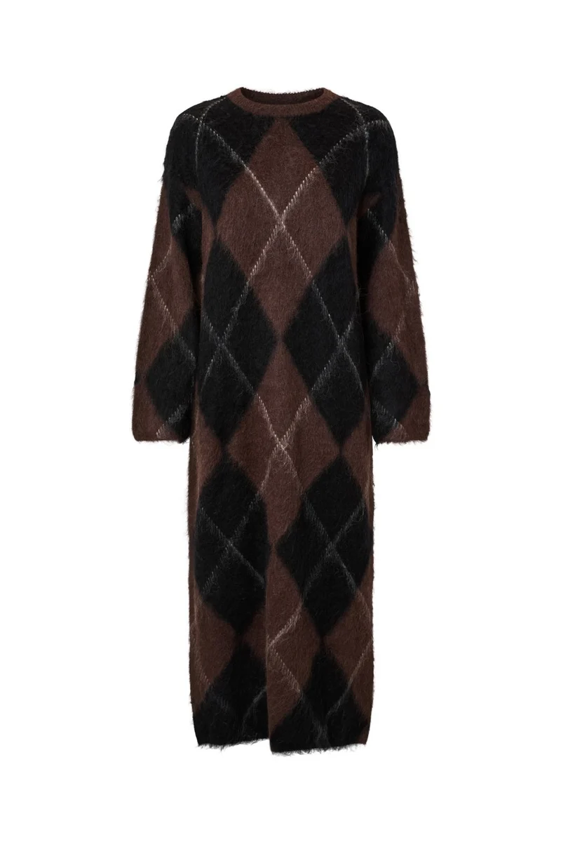 Yas - Yasargy Ls Long Mohair Blend Knit Dress - 5121390 Carafe Black Bean W Pristine Line
