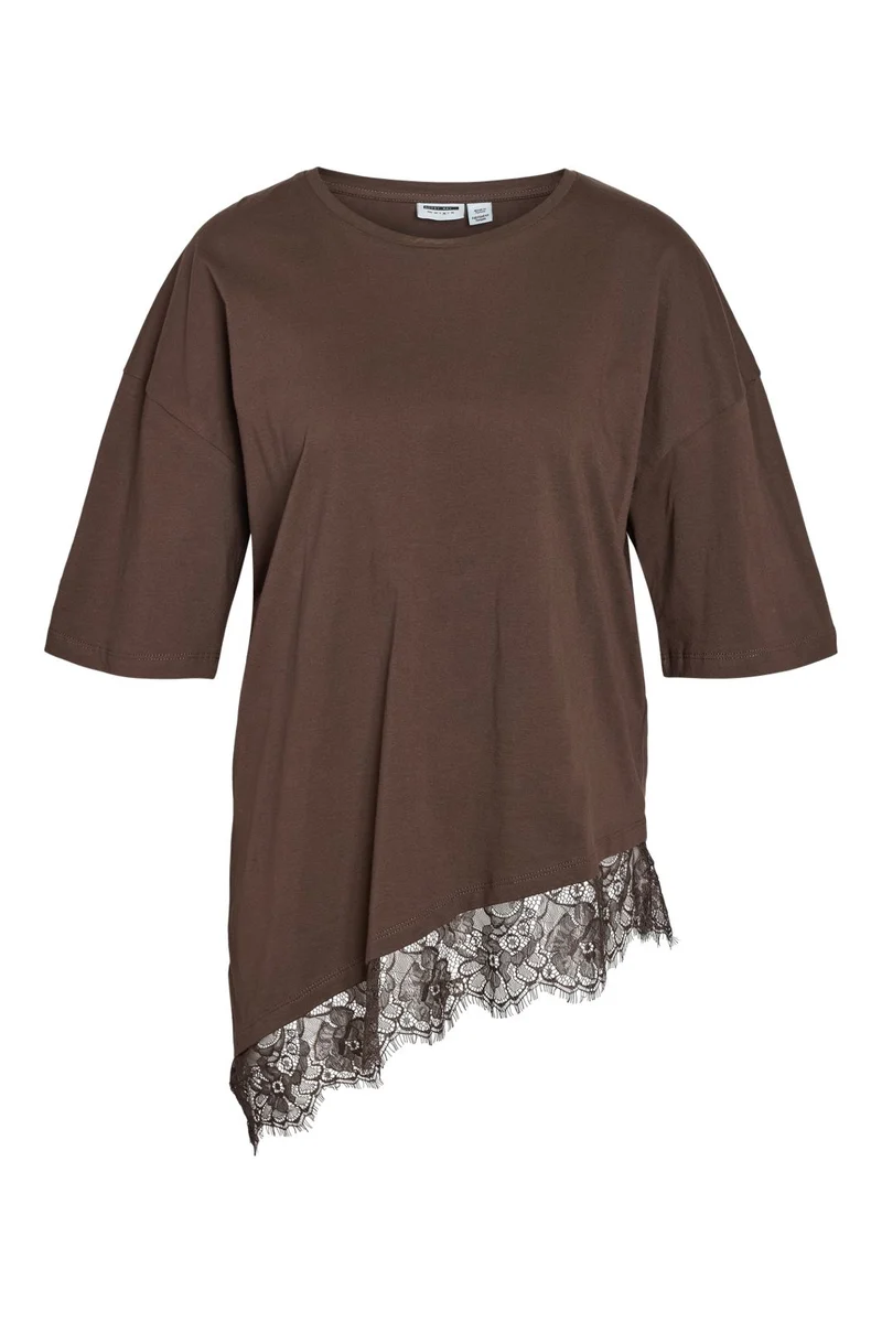 Noisy May - Nmeasy Lace Detail S/S T-Shirt - 5086001 Chocolate Brown Chocolate Brown Lace