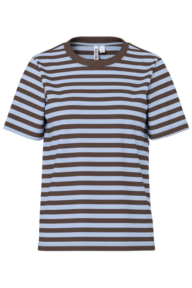 Pieces - Pcria Ss Tee Multicol Stripes - 5164958 Hot Fudge Cashmere Blue