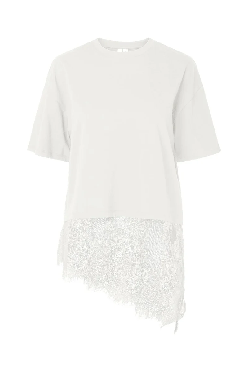 Pieces - Pcmave Ss Lace T-Shirt Dm - 5161685 Cloud Dancer