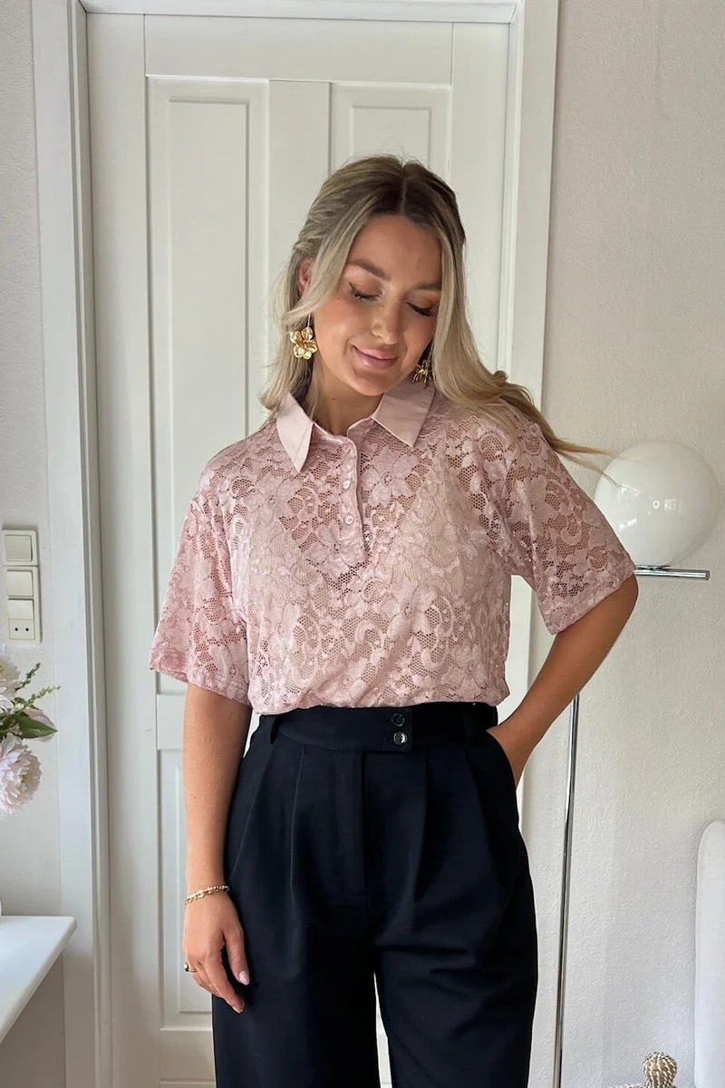 Dear Molly - Broderi Polo Shirt - Pink