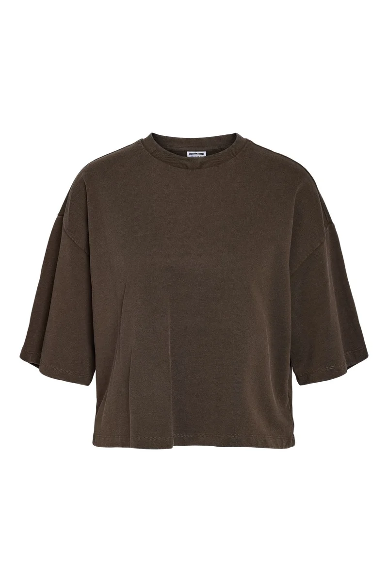 Noisy May - Nmalani Boxy Cropped Top Fwd - 4980410 Chocolate Brown Washed