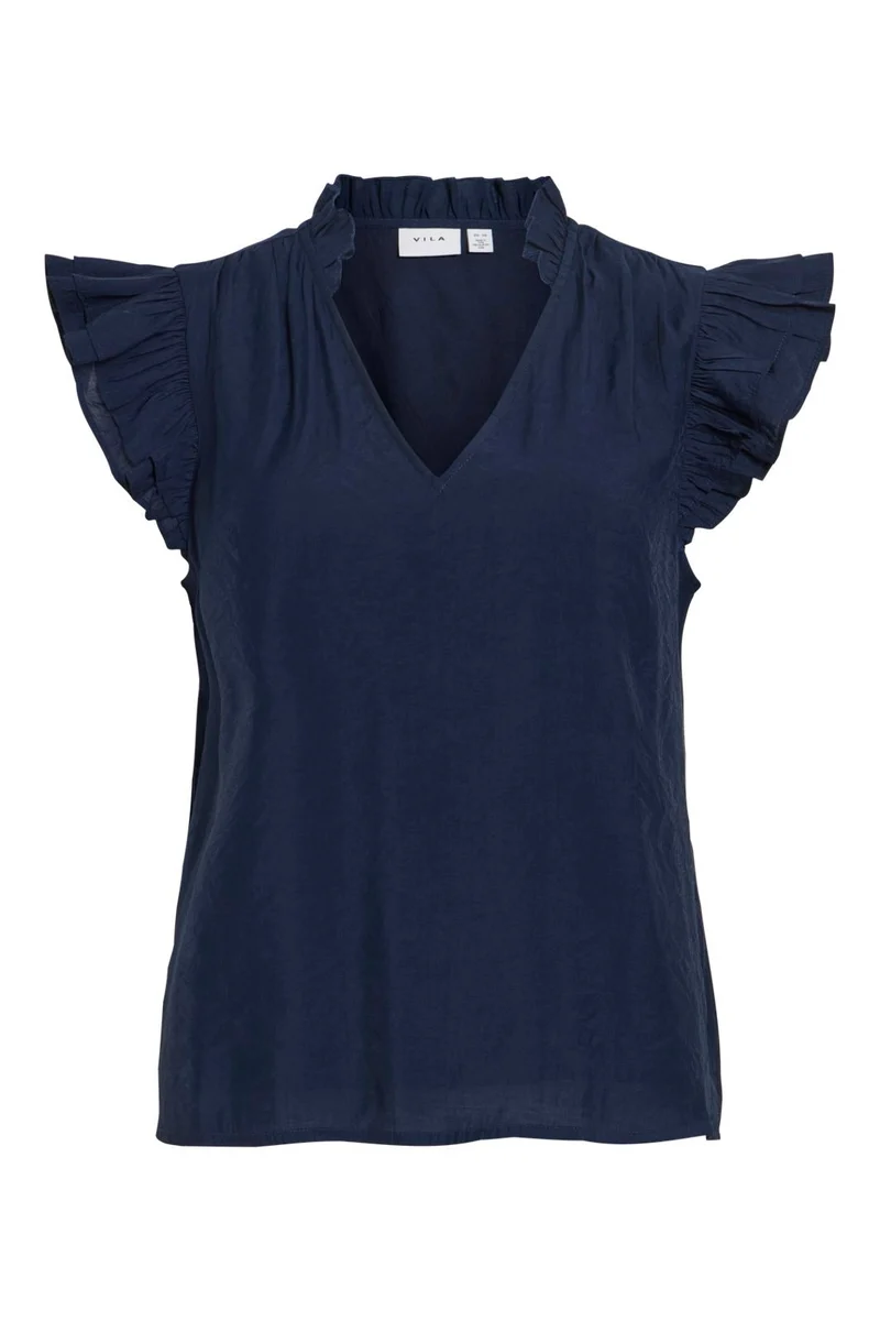 Vila - Vianu S/L V-Neck Top/Rn - 5096126 Navy Blazer