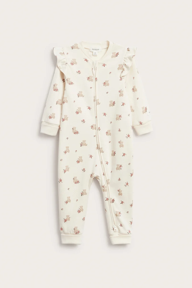 Baby white sleepsuit with teddy bears and roses