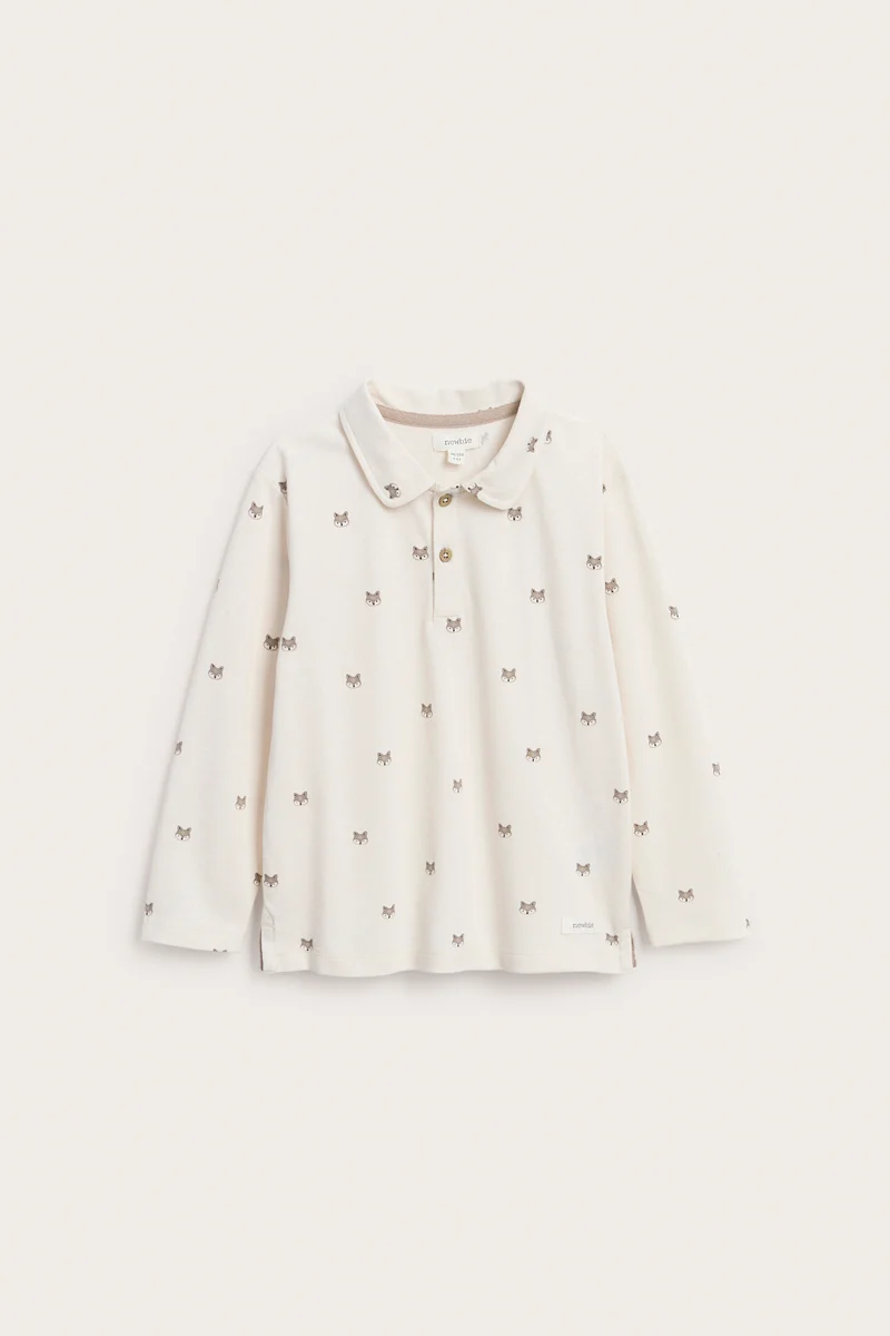 Kids white polo shirt with fox motif