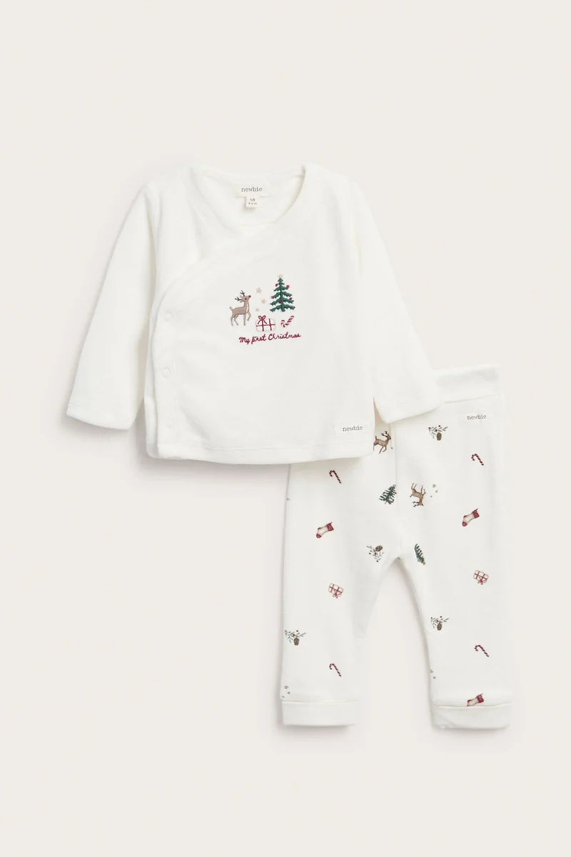 Baby white two-piece velour christmas set