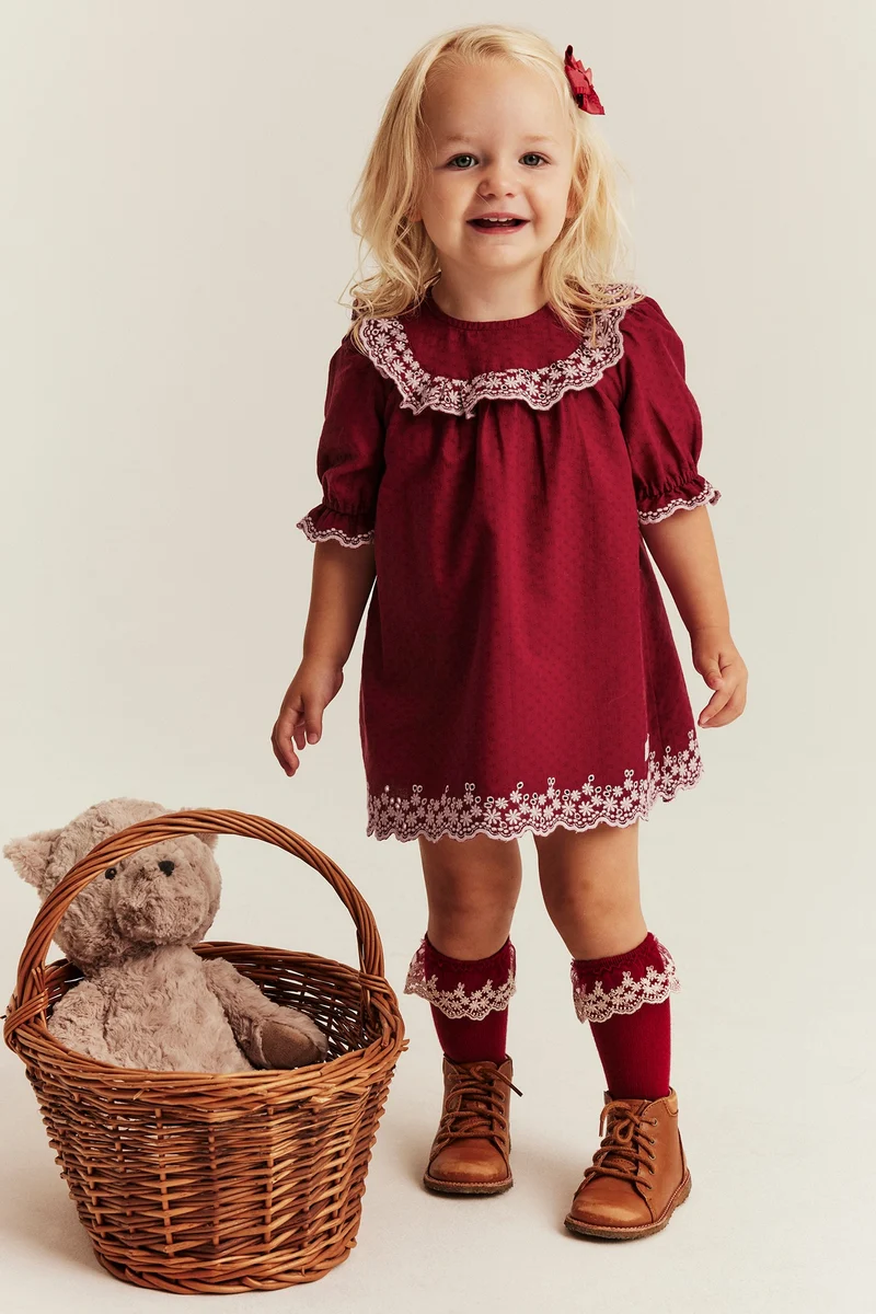 Baby red embroidered dress with frill