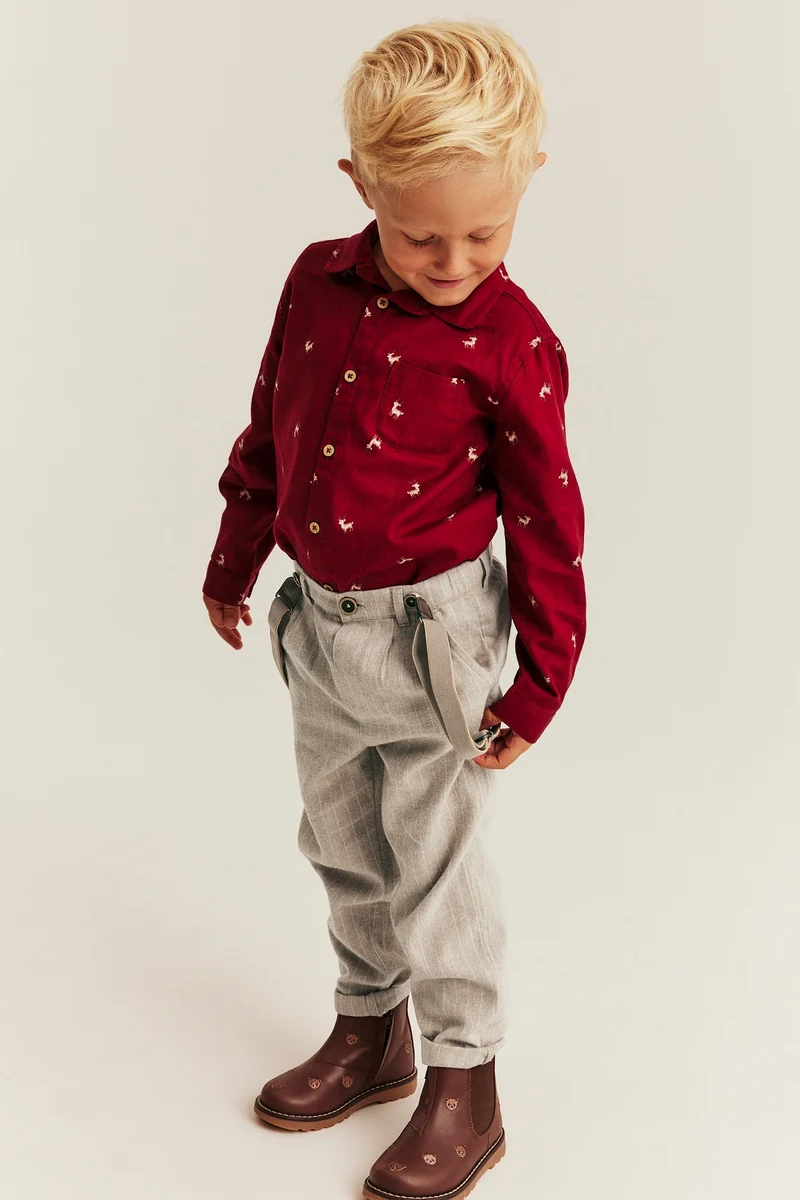 Kids beige woven trousers with braces