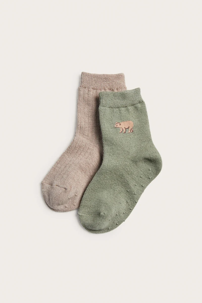 Kids brown & green wool-blend socks (2-pack)