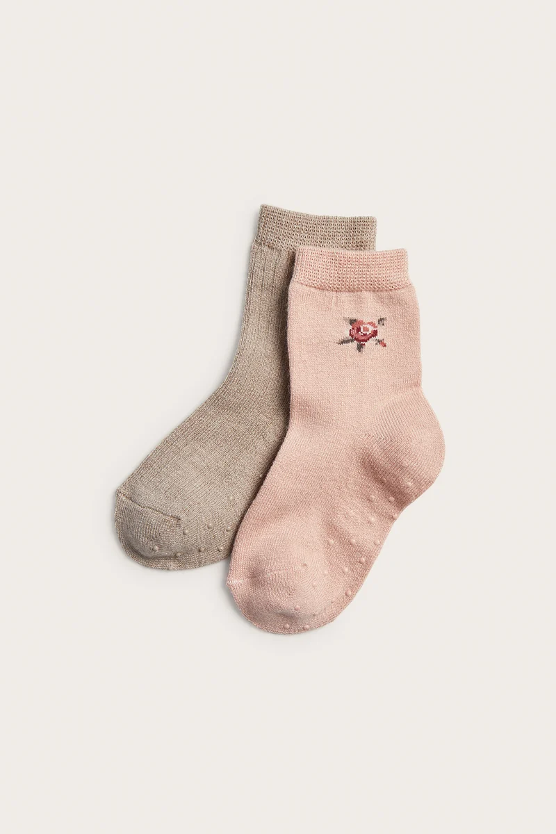 Kids pink & brown wool-blend socks (2-pack)