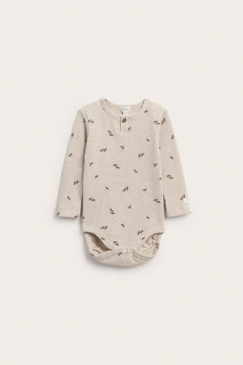 Baby beige patterned waffle bodysuit