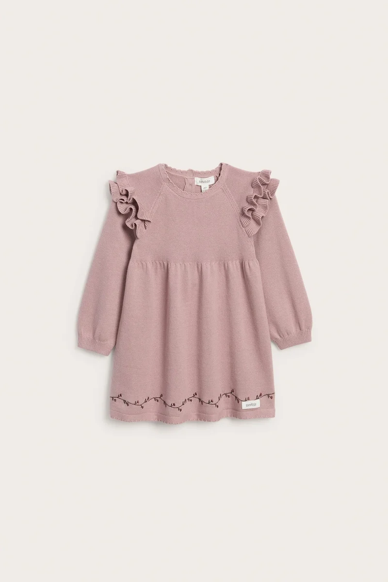 Baby pink floral garland knit dress